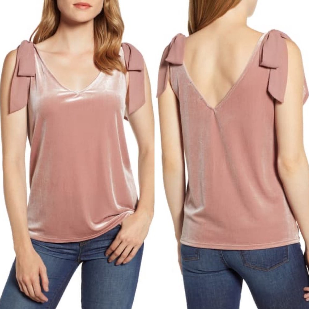 GIBSON x GLAM SQUAD Tara Bow Detail Velvet Top S